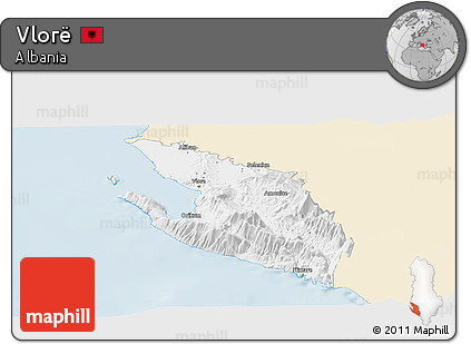 Classic Style Panoramic Map of Vlorë, single color outside