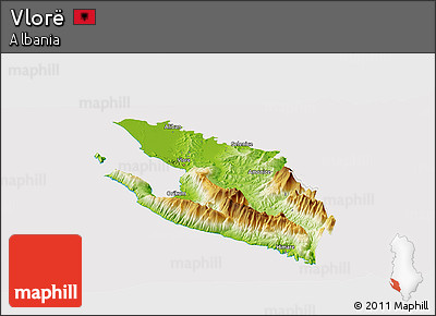 Physical Panoramic Map of Vlorë, cropped outside