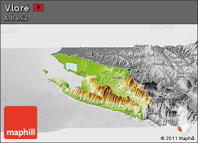 Physical Panoramic Map of Vlorë, desaturated