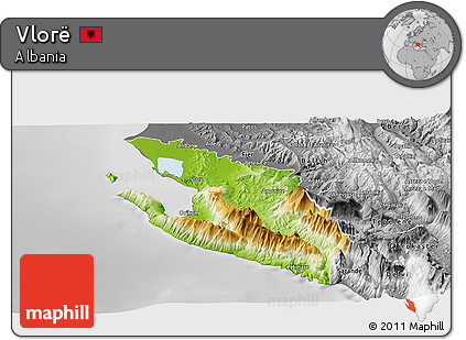 Physical Panoramic Map of Vlorë, desaturated