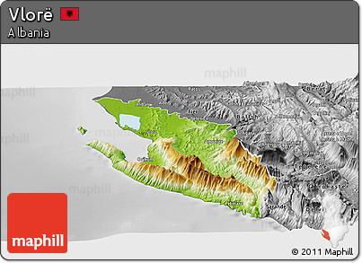 Physical Panoramic Map of Vlorë, desaturated