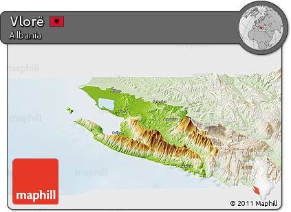 Physical Panoramic Map of Vlorë, lighten