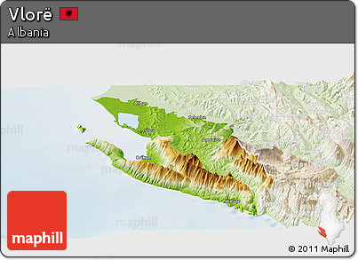 Physical Panoramic Map of Vlorë, lighten