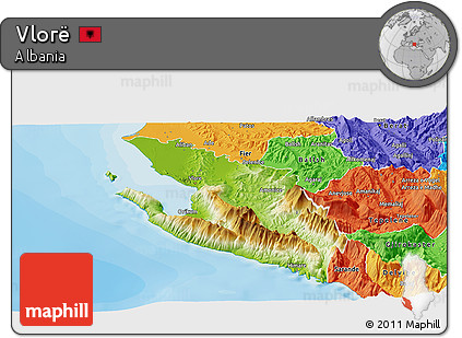 Physical Panoramic Map of Vlorë, political outside