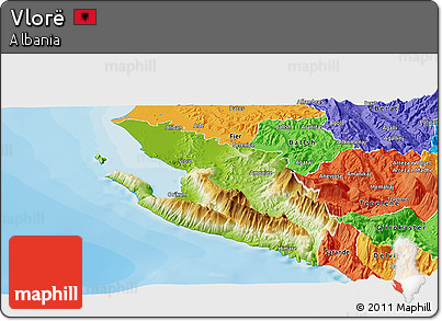 Physical Panoramic Map of Vlorë, political outside