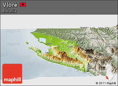 Physical Panoramic Map of Vlorë, semi-desaturated