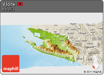 Physical Panoramic Map of Vlorë, shaded relief outside