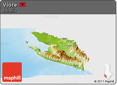 Physical Panoramic Map of Vlorë, single color outside