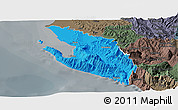 Political Panoramic Map of Vlorë, darken, semi-desaturated