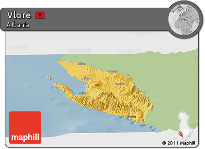 Savanna Style Panoramic Map of Vlorë, single color outside