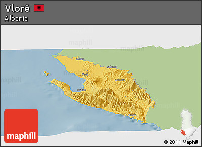 Savanna Style Panoramic Map of Vlorë, single color outside