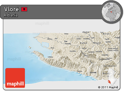 Shaded Relief Panoramic Map of Vlorë