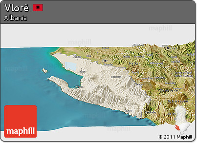 Shaded Relief Panoramic Map of Vlorë, satellite outside