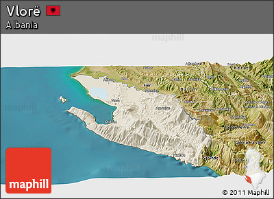 Shaded Relief Panoramic Map of Vlorë, satellite outside