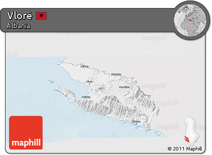 Silver Style Panoramic Map of Vlorë, single color outside