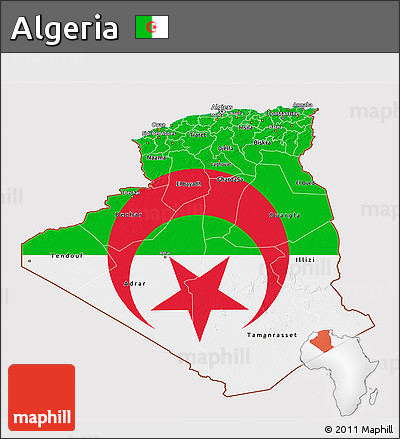 Flag 3D Map of Algeria, flag aligned to the middle