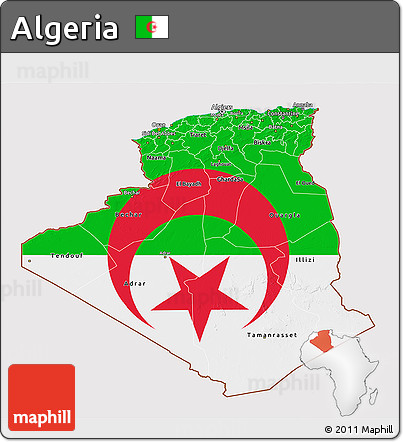 Flag 3D Map of Algeria, flag aligned to the middle