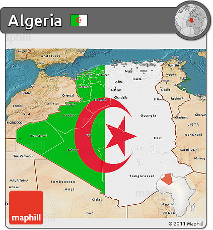 Flag 3D Map of Algeria, satellite outside