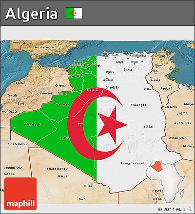 Flag 3D Map of Algeria, satellite outside
