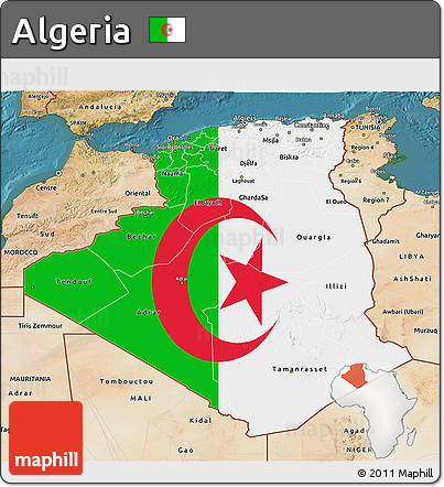 Flag 3D Map of Algeria, satellite outside