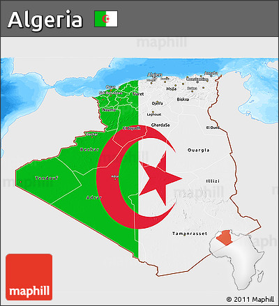 Flag 3D Map of Algeria, single color outside, bathymetry sea