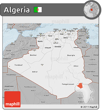 Gray 3D Map of Algeria