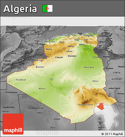 Physical 3D Map of Algeria, darken, desaturated
