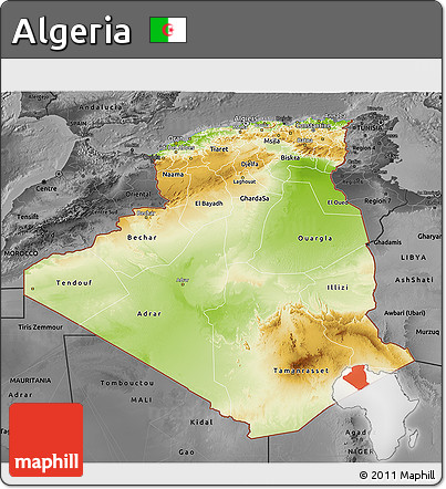 Physical 3D Map of Algeria, darken, desaturated