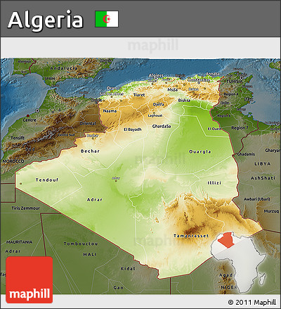 Physical 3D Map of Algeria, darken