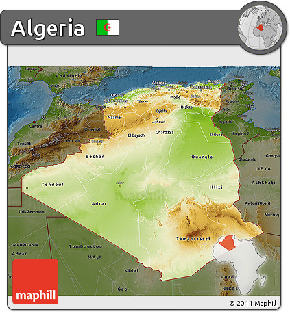 Physical 3D Map of Algeria, darken