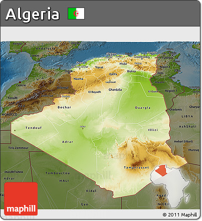 Physical 3D Map of Algeria, darken