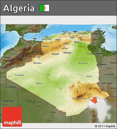 Physical 3D Map of Algeria, darken, land only