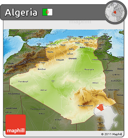 Physical 3D Map of Algeria, darken, land only