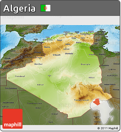 Physical 3D Map of Algeria, darken, land only