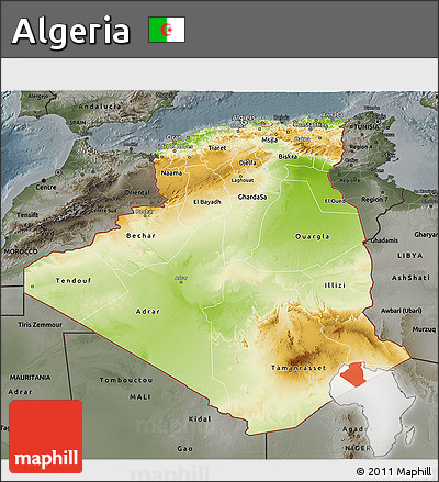 Physical 3D Map of Algeria, darken, semi-desaturated