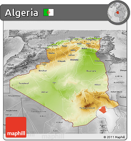 Physical 3D Map of Algeria, desaturated