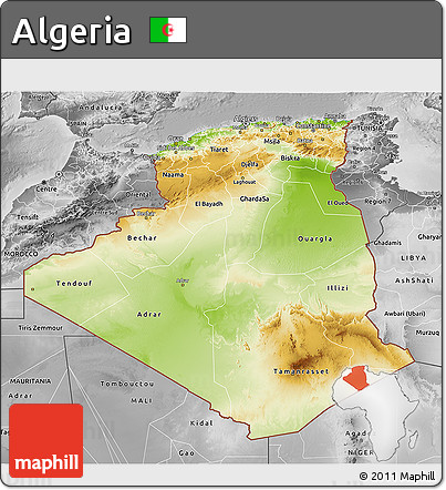 Physical 3D Map of Algeria, desaturated