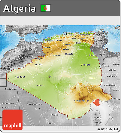 Physical 3D Map of Algeria, desaturated, land only