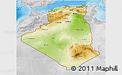 Physical 3D Map of Algeria, lighten, desaturated, land only