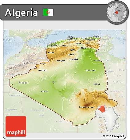 Physical 3D Map of Algeria, lighten