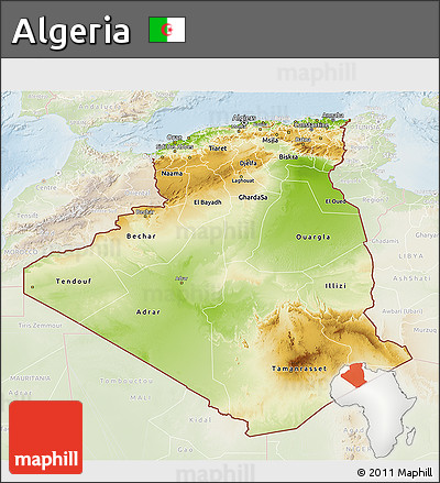 Physical 3D Map of Algeria, lighten