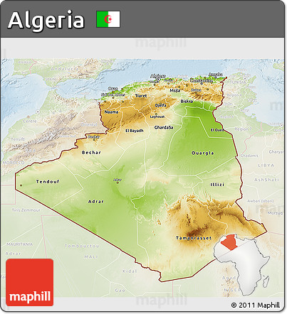 Physical 3D Map of Algeria, lighten