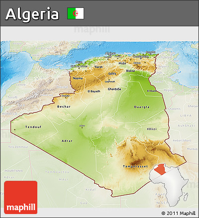 Physical 3D Map of Algeria, lighten, land only