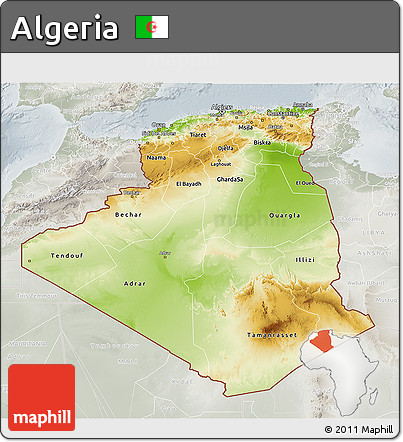 Physical 3D Map of Algeria, lighten, semi-desaturated