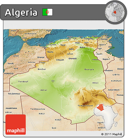 Physical 3D Map of Algeria, satellite outside