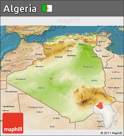 Physical 3D Map of Algeria, satellite outside