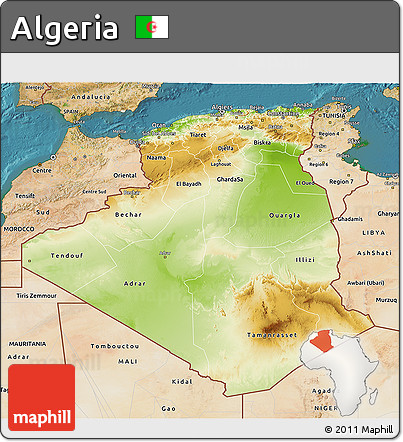 Physical 3D Map of Algeria, satellite outside