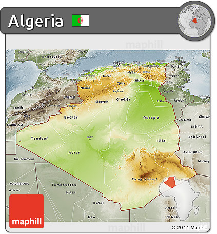Physical 3D Map of Algeria, semi-desaturated