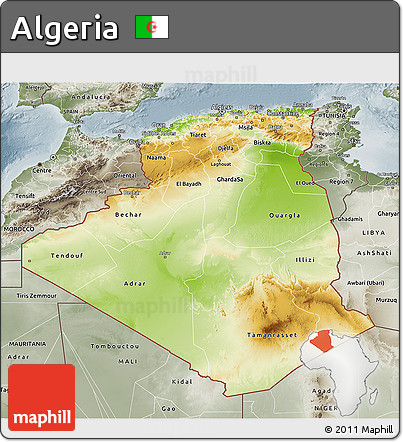 Physical 3D Map of Algeria, semi-desaturated