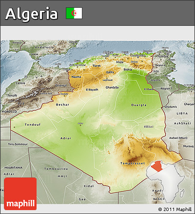 Physical 3D Map of Algeria, semi-desaturated